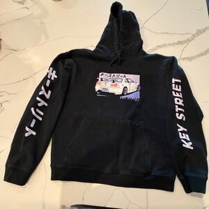 Key Street Mens Black JDM Skyline R34 Graphic Sleeve Print Hoodie Size M